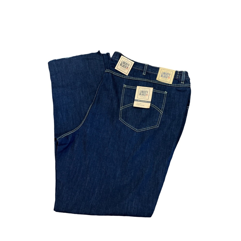 Liberty Blues Jeans Mens Size 58x38 Big Relaxed Fit Elastic-Side Unhemmed NWT